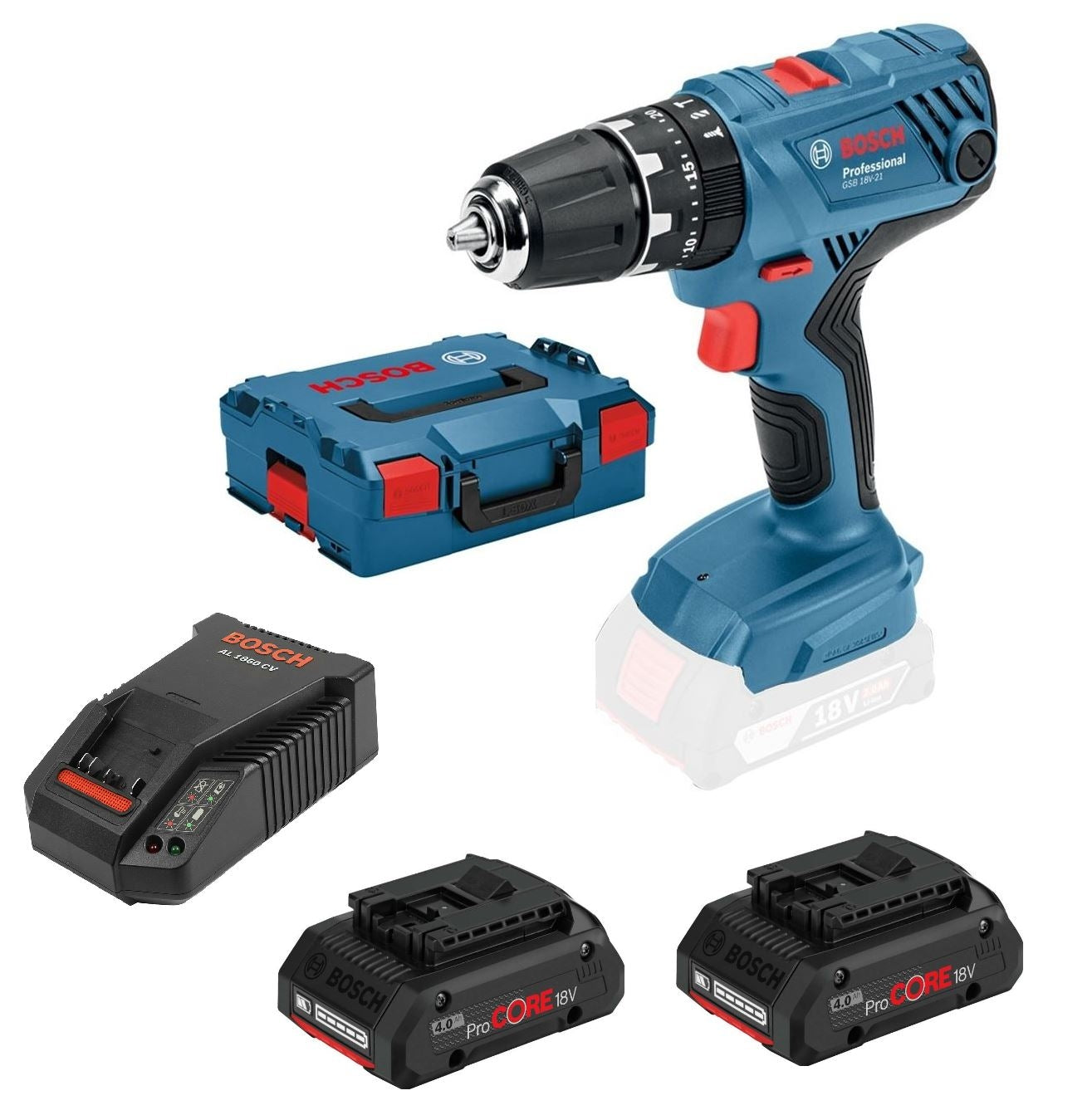 Bosch GSB 18 V 21 Professional Cordless Combi Drill 2 x PROCore 4.0Ah ...