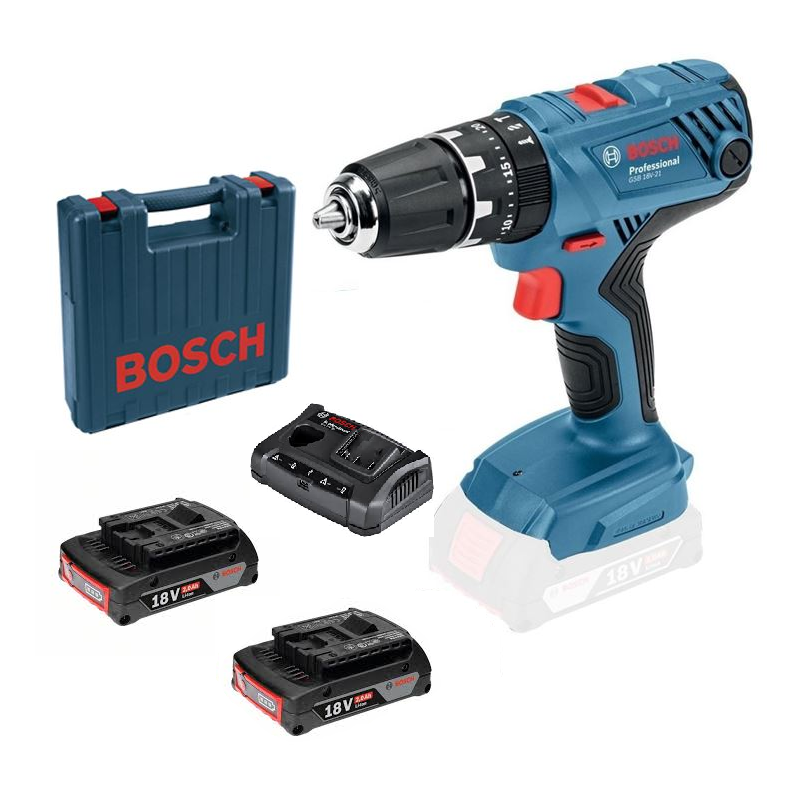 Bosch GSB 18 V 21 Cordless Combi Drill 2 x 2.0 Ah + GAX 18V 30 in Carr ...