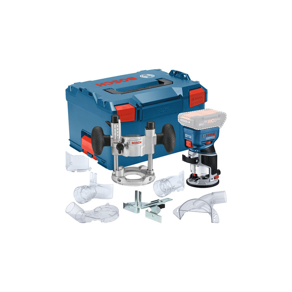 Bosch Professional GKF 18V-8 (Baretool, Plunge Base, Guide, 3 x Vac Adaptors) Palm Router 06016C2004