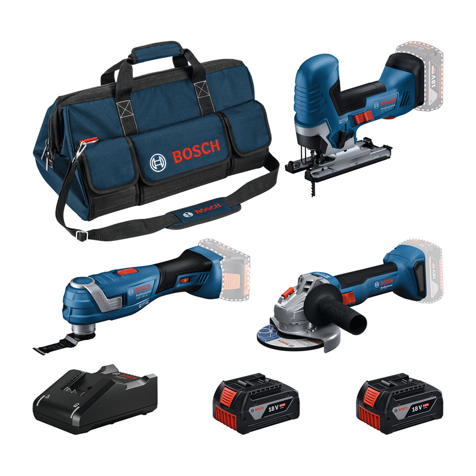 Bosch Professional 18V Kit: GST 18V-125 S, GWS 18V-8, GOP 18V-34 (2x 5.0Ah, GAL 18V-40 Charger; M-Bag) 0615A500BC