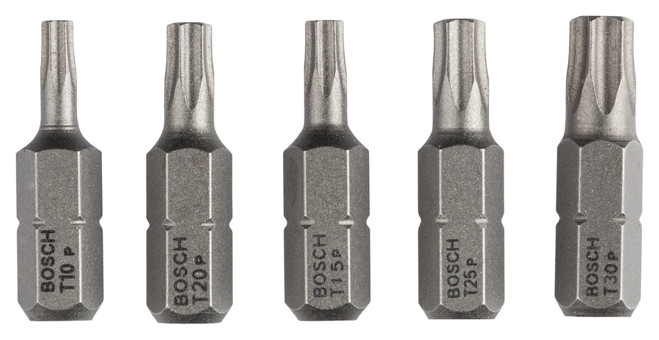 Bosch T 10; T 15; T 20; T 25; T 30; 25 mm 5-piece screwdriver bit pack, Extra Hard version (Torx®) 2607001768