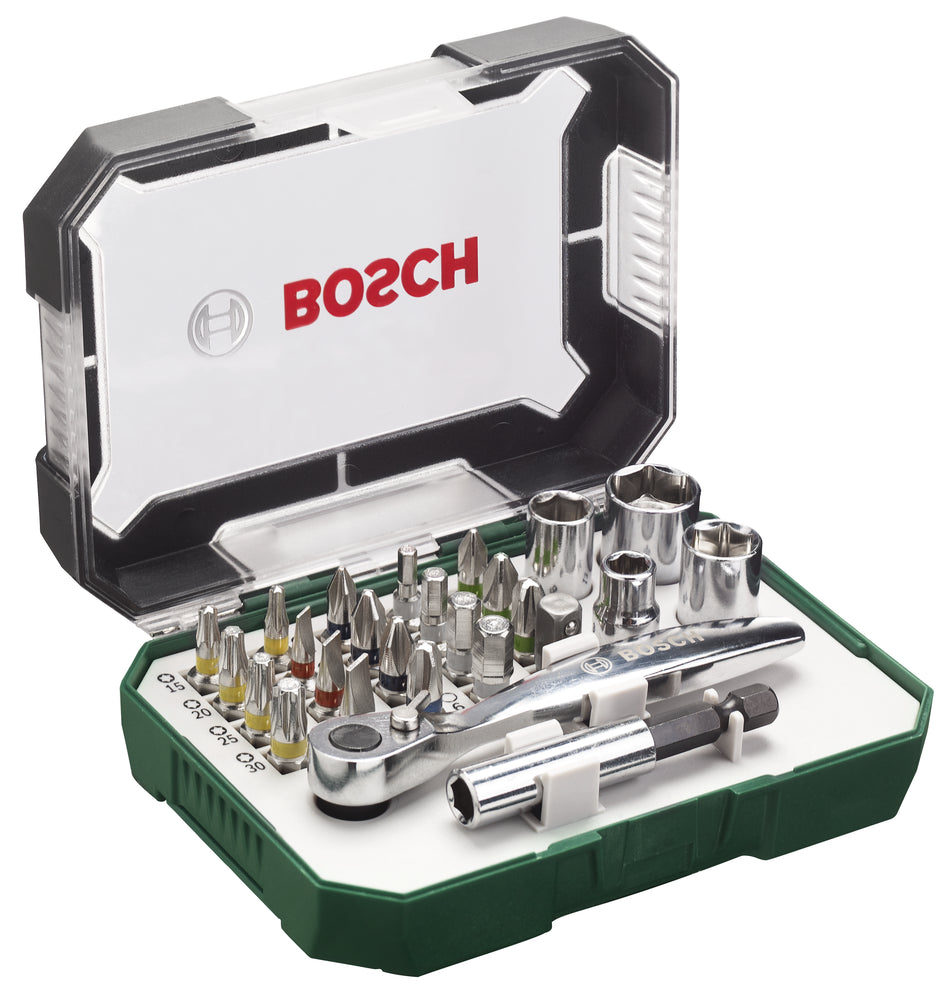 Bosch DIY 26pcs Screwdriver Bit Ratchet Set display (Content 12 x 2607017322) 2607017322