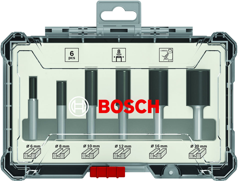 Bosch Professional Router Bit Set 6 pcs Straight 1/4 shank 6-piece Straight Router Bit Set. 2607017467