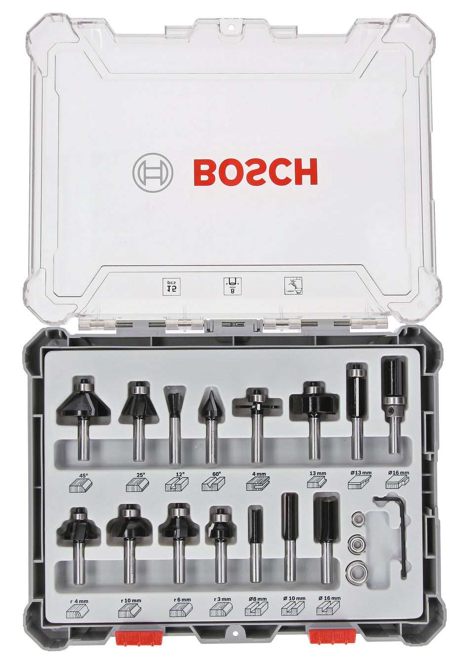 Bosch Professional Router Bit Set 15 pcs Mixed 8mm shank 2607017472