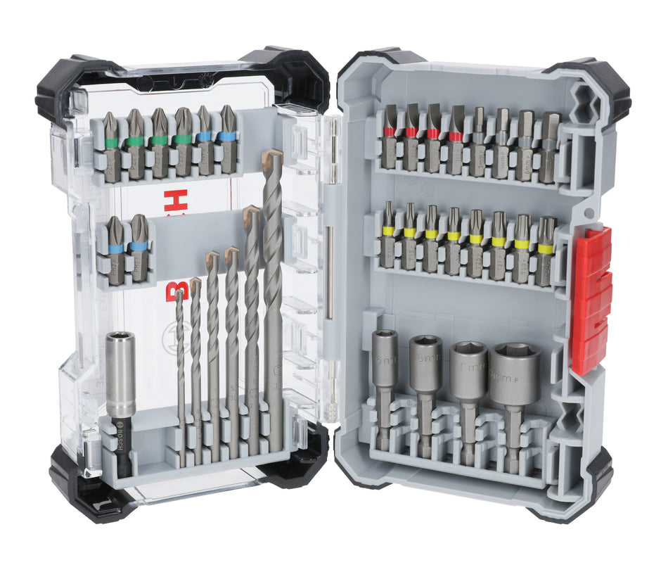 Bosch 35-piece drill and screwdriver bit set PH1; PH2; PH3; PZ1; PZ2; PZ3; SL3; SL4; SL5; SL6; H3; H4; H5; H6; T10; T15; T20; T20; T25; T27; T30; T40 with display 2607017724