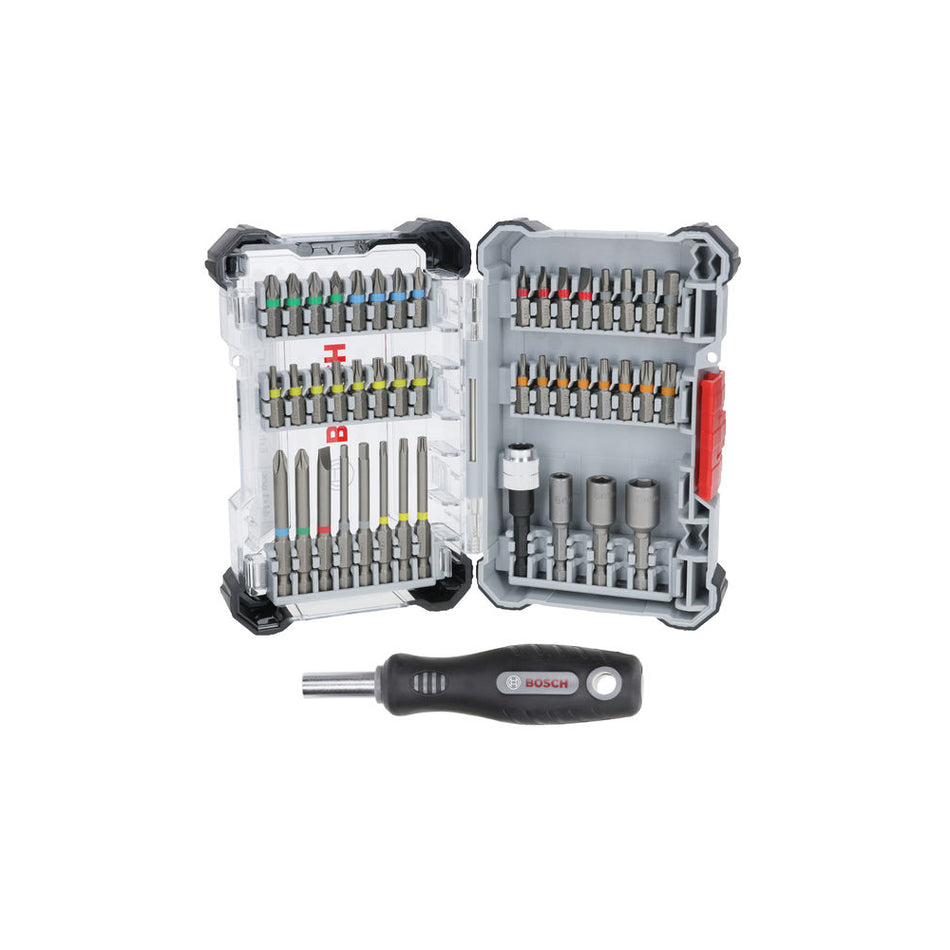Bosch 45 pcs Pick and Click screwdriver bit set with handle display version 2607017732