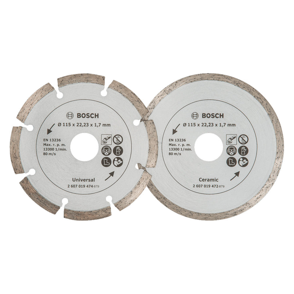 Bosch DIY Twin Diamond Cutting Discs for Construction Material/Tiles 115MM 2607019478