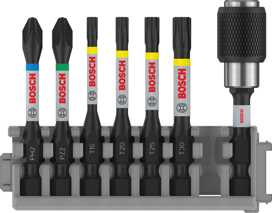Bosch Professional Impact Set with Quick Change Bit Holde PH2 PZ2 T15 T20 T25 T30 QC BH 50mm 8 pcs 2608522327