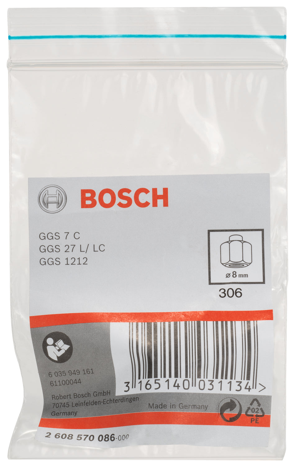 Bosch COLLET 8MM WITH NUT 2608570086