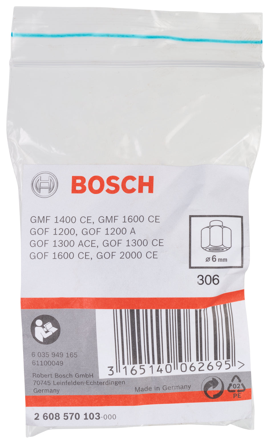 Bosch Professional COLLET AND NUT SET 6MM 2608570103