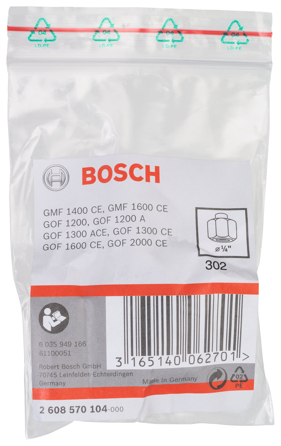 Bosch Professional COLLET AND NUT SET 1/4 inch 2608570104