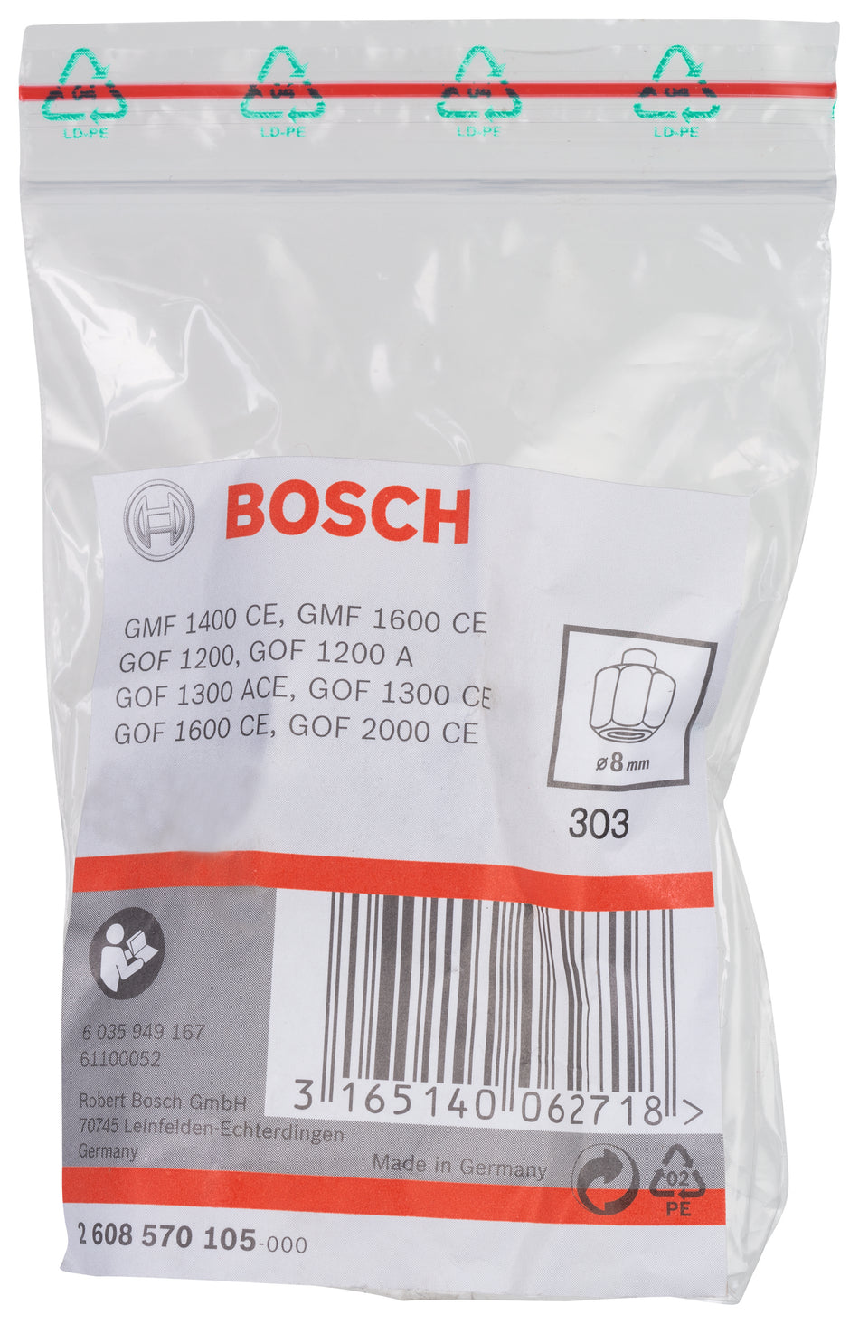 Bosch Professional COLLET AND NUT SET 8MM 2608570105