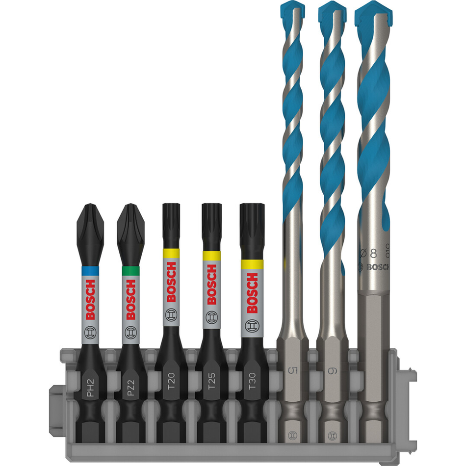 Bosch Professional Impact Set Multi Construction Drill Bit PH2x50mm PZ2x50mm T20x50mm T25x50mm T30x50mm MC 5/6/8x50mm 8 pcs 2608577144