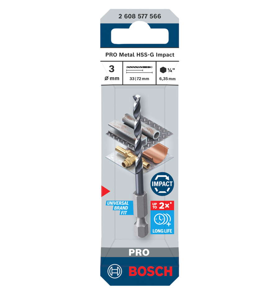 Bosch PRO Metal HSS-G Impact Twist Drill Bit, 3x33x72 mm 2608577566