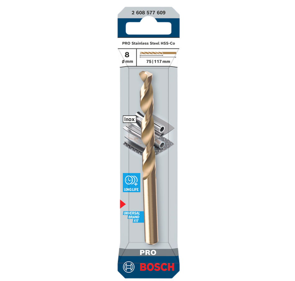 Bosch PRO Stainless Steel HSS-Co Twist Drill Bit, 8x75x117 mm 2608577609