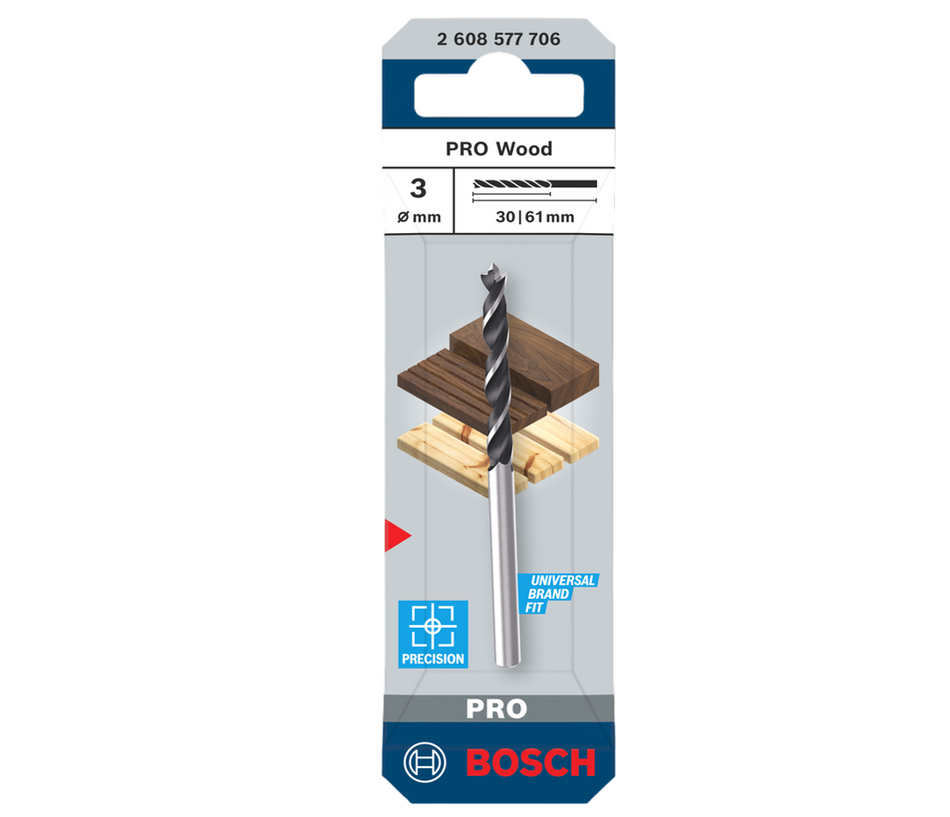 Bosch PRO Wood Brad Point Drill Bit, 3 x 30 x 61 mm 2608577706