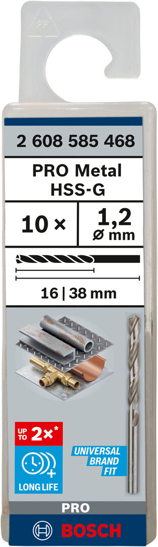 Bosch Professional Metal HSS-G Twist Drill Bit Std. Length 1.2x16x38mm 10 pcs 2608585468