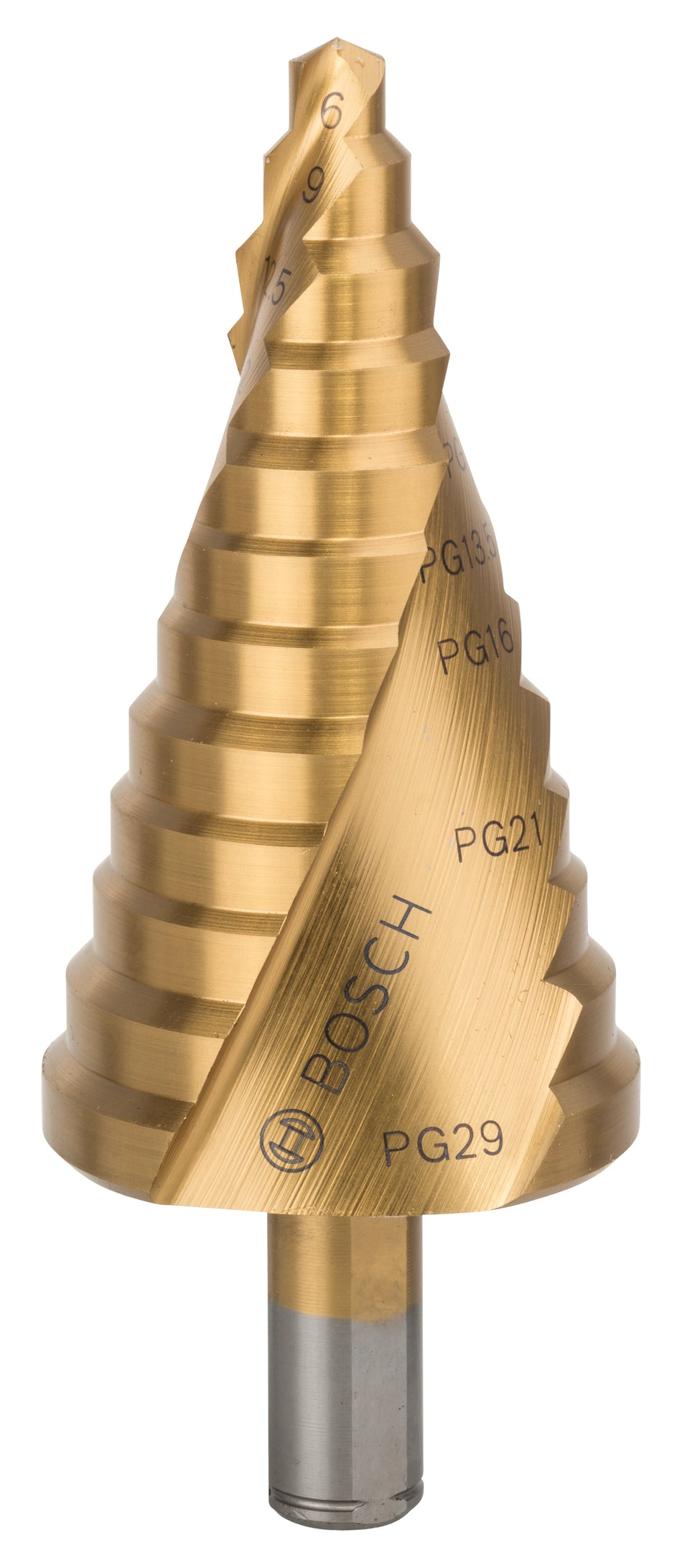 Bosch Step Drill Bit HSS-TiN 6 / 9 / 12.5 / 15.2 / 18.6 / 20.4 / 22.5 / 26 / 28.3 / 30.5 / 34 / 37 2608587435