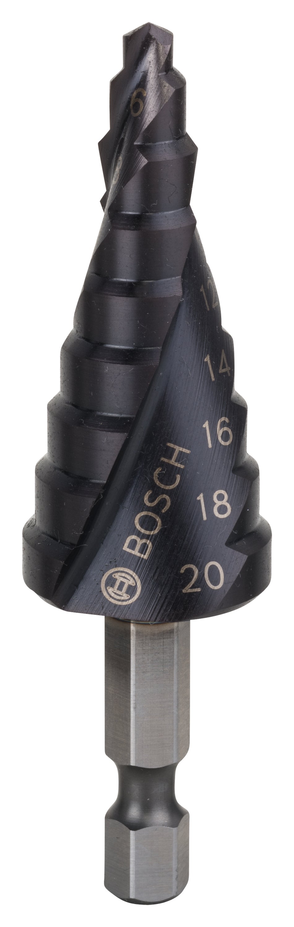 Bosch Step Drill Bit HSS-AlTiN 1/4 hex 4 / 6 / 8 / 10 / 12 / 14 / 16 / 18 / 20 2608588070