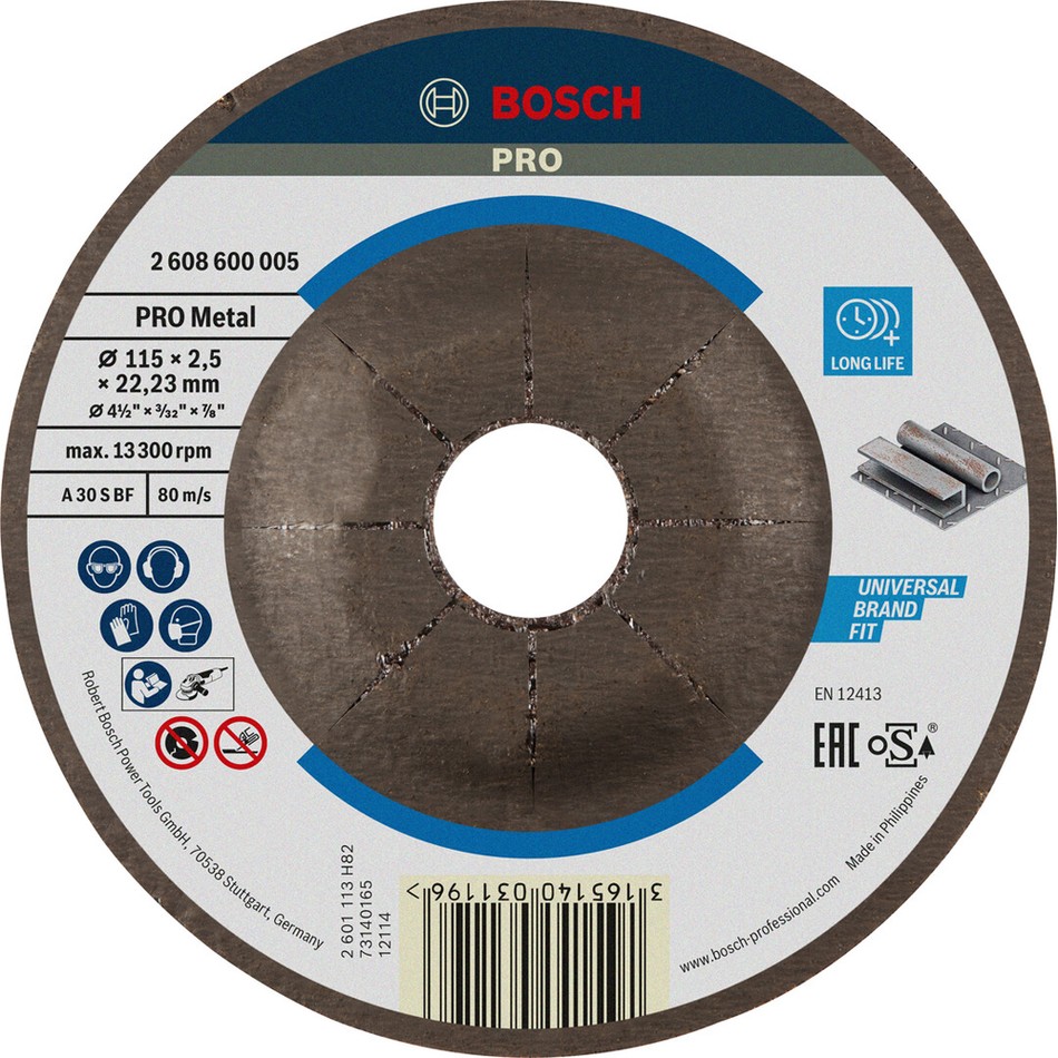 Bosch Professional Metal Bonded Cutting Disc 115 x 2.5 x 22.23mm 2608600005