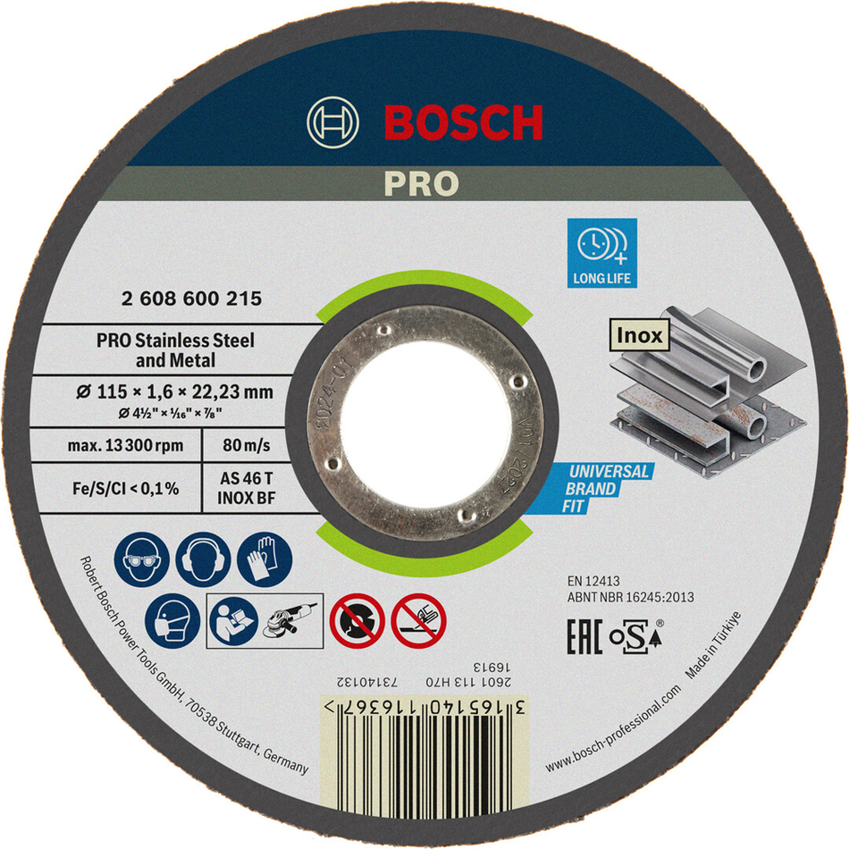 Bosch Professional Stainless Steel and Metal Bonded Cutting Disc 115 x 16 x 22.23mm Straight 2608600215