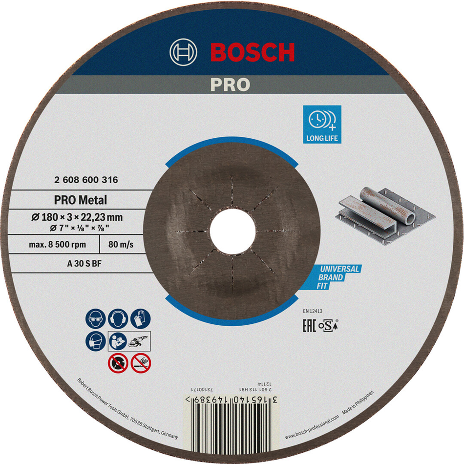 Bosch Professional Metal Bonded Cutting Disc 180 x 3 x 22.23mm 2608600316