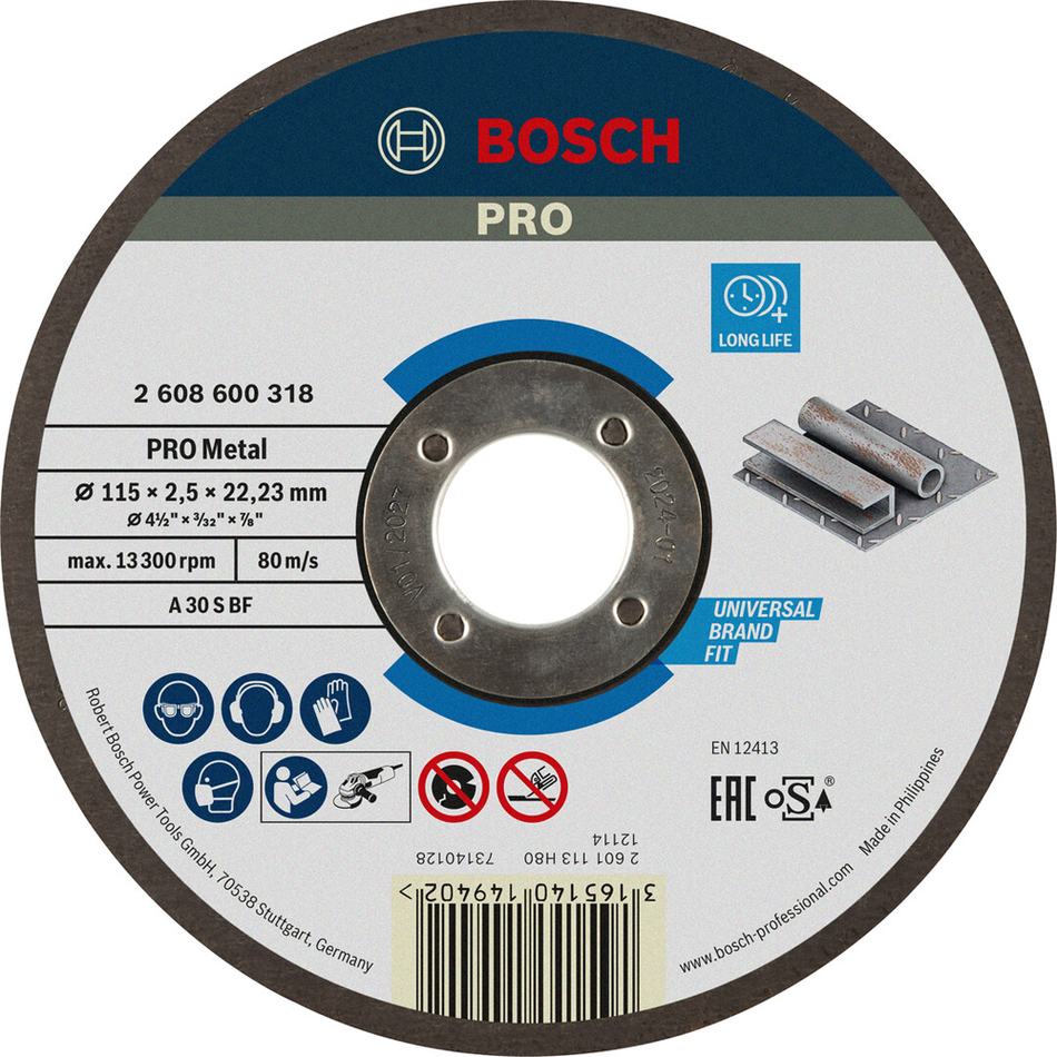 Bosch Professional Metal Bonded Cutting Disc 115 x 2.5 x 22.23mm 2608600318