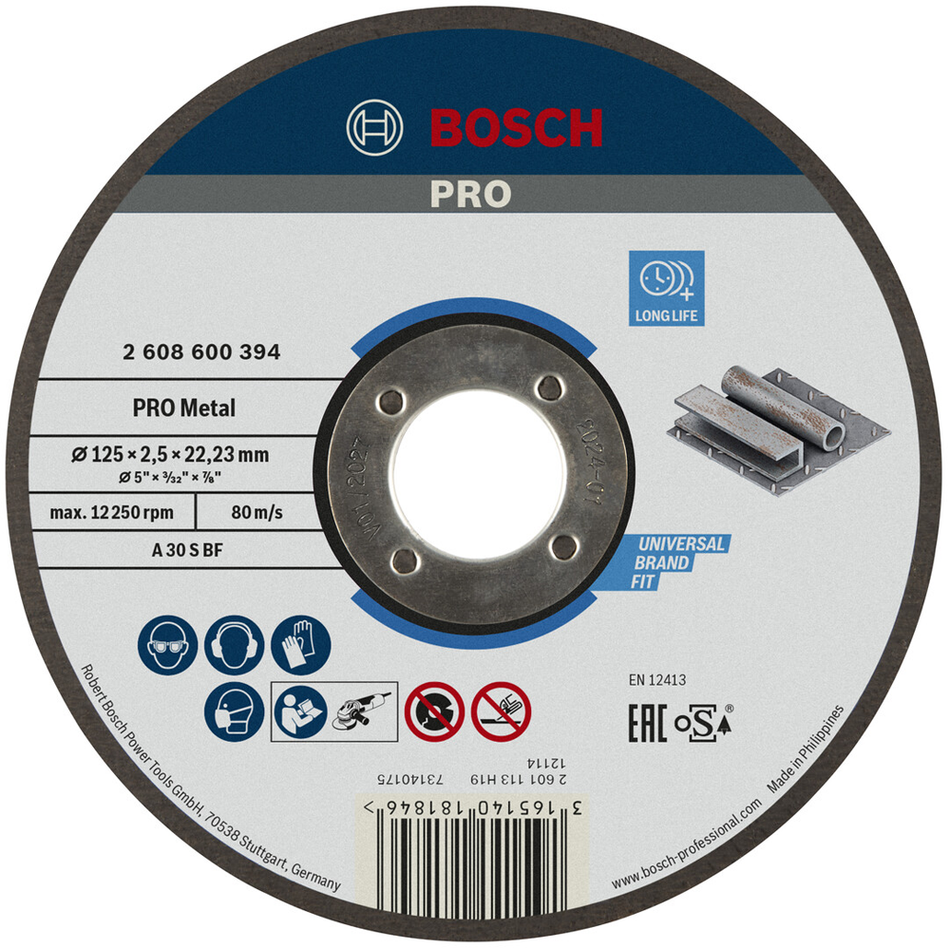 Bosch Professional Metal Bonded Cutting Disc 125 x 2.5 x 22.23mm 2608600394