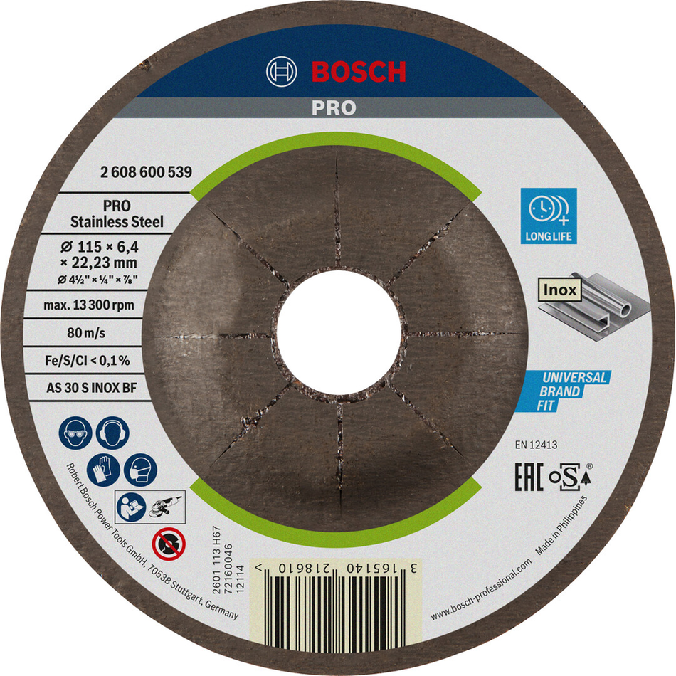 Bosch Professional Stainless Steel Grinding Disc 115x6x22.23mm 2608600539