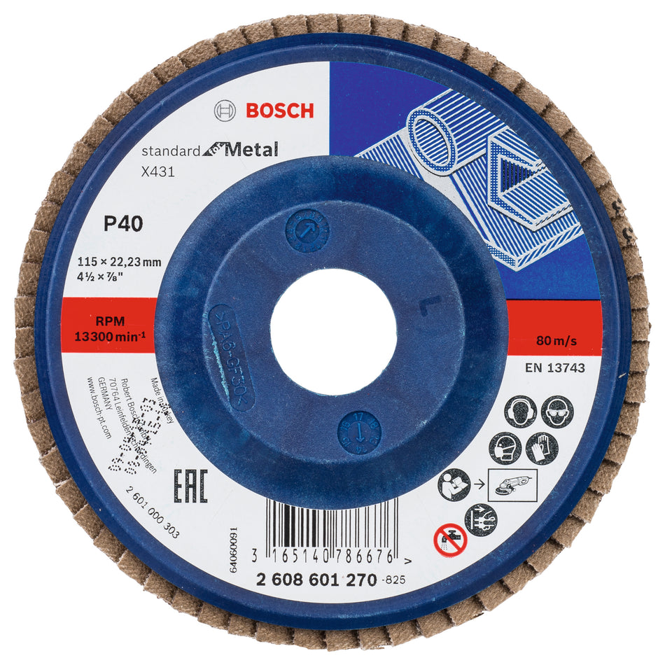 Bosch X431 flap disc, Standard for Metal 115 mm, 22.23 mm, G40 2608601270
