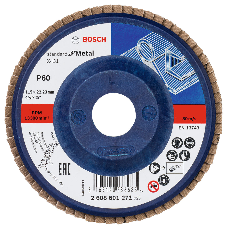 Bosch X431 flap disc, Standard for Metal 115 mm, 22.23 mm, G60 2608601271