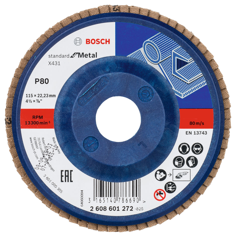 Bosch X431 flap disc, Standard for Metal 115 mm, 22.23 mm, G80 2608601272