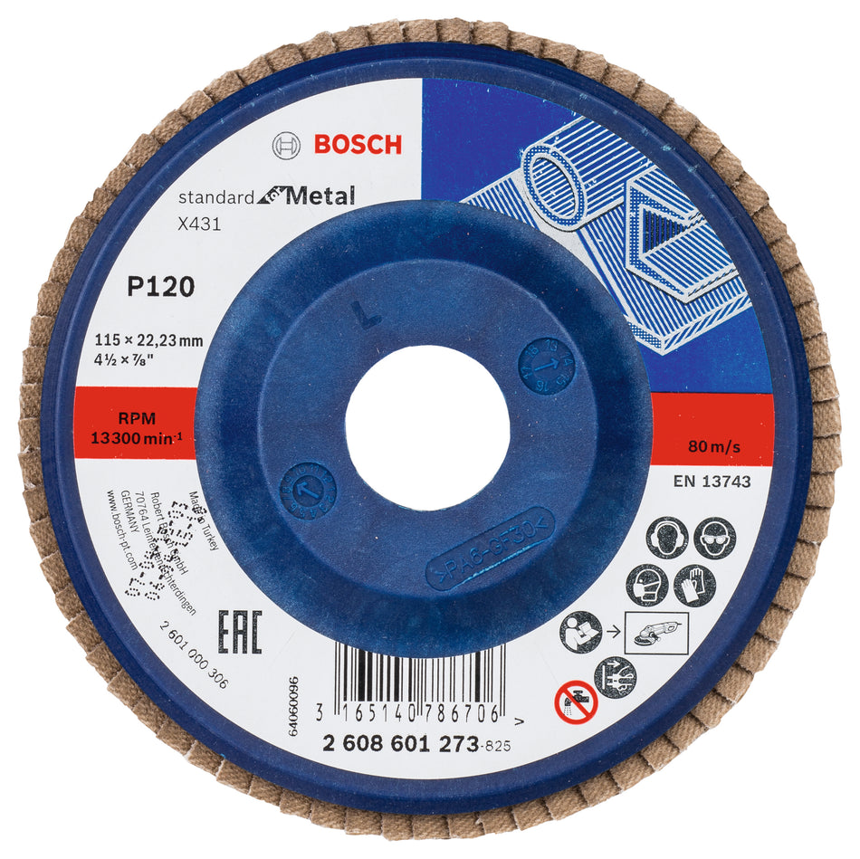 Bosch X431 flap disc, Standard for Metal 115 mm, 22.23 mm, G120 2608601273