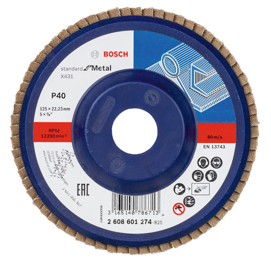 Bosch X431 flap disc, Standard for Metal 125 mm, 22.23 mm, G40 2608601274