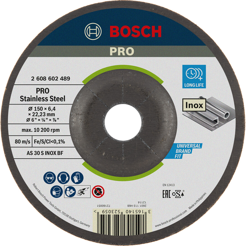 Bosch Professional Stainless Steel Grinding Disc 150x6x22.23mm 2608602489