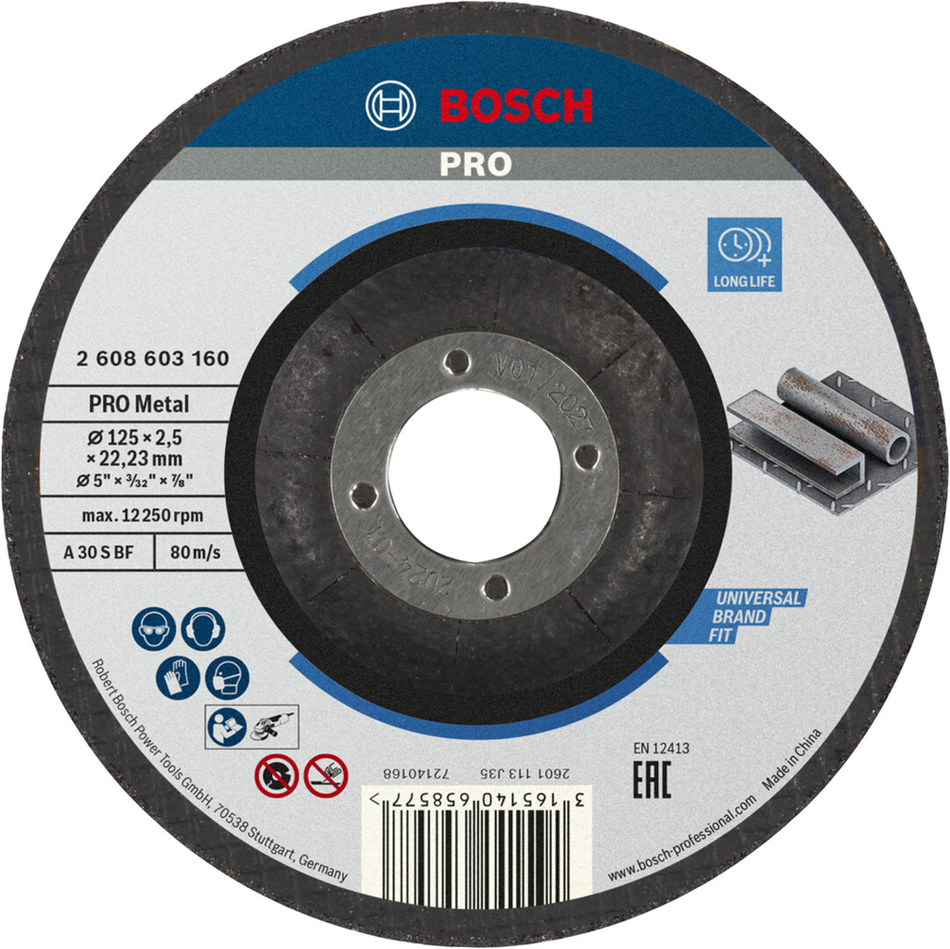 Bosch Professional Metal Bonded Cutting Disc 125 x 2.5 x 22.23mm 2608603160