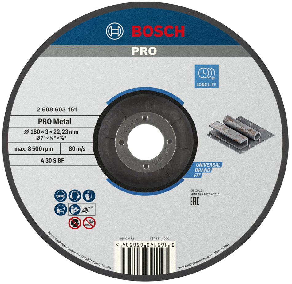 Bosch Professional Metal Bonded Cutting Disc 180 x 3 x 22.23mm 2608603161