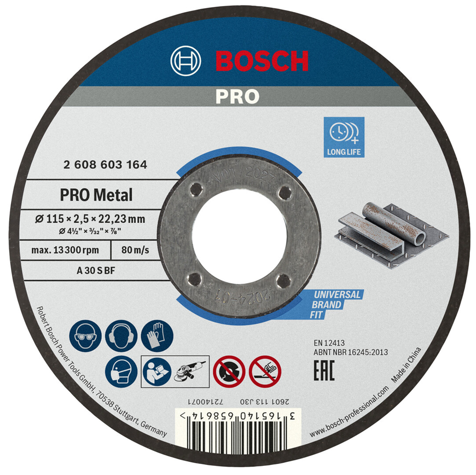 Bosch Professional Metal Bonded Cutting Disc 115 x 2.5 x 22.23mm 2608603164