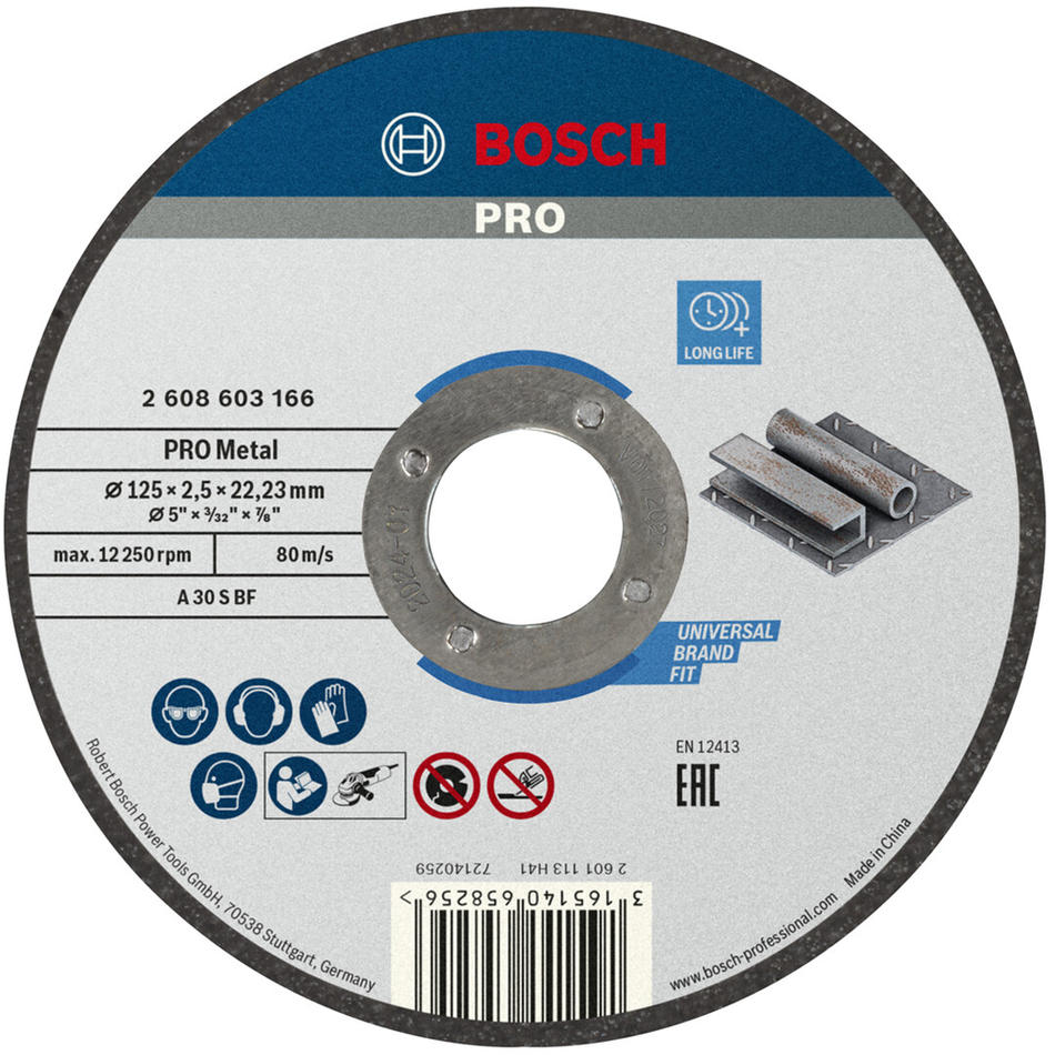 Bosch Professional Metal Bonded Cutting Disc 125 x 2.5 x 22.23mm 2608603166