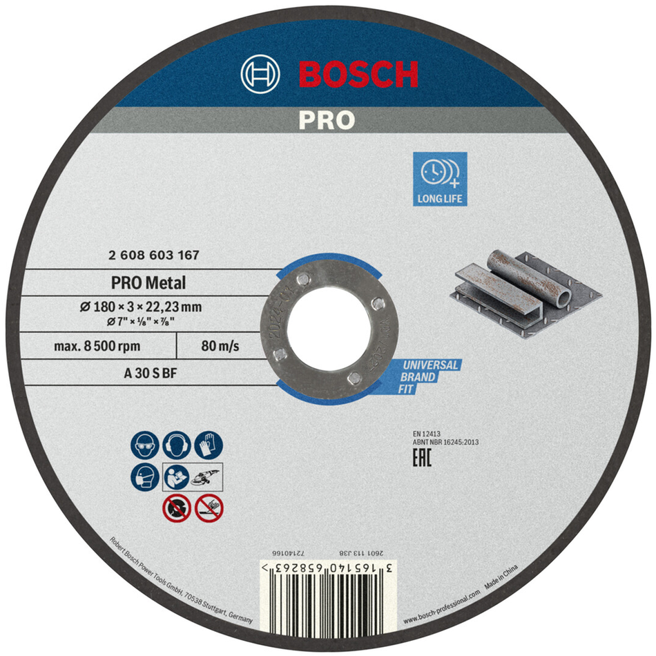 Bosch Professional Metal Bonded Cutting Disc 180 x 3 x 22.23mm 2608603167