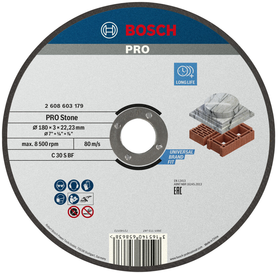 Bosch Professional Stone Bonded Cutting Disc 180 x 3 x 22.23mm Straight 2608603179