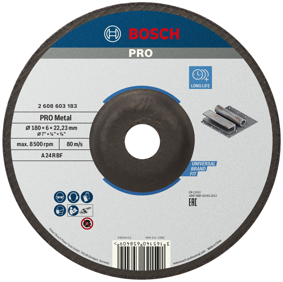 Bosch Professional Metal Bonded Grinding Disc 180 x 6 x 22.23mm 2608603183