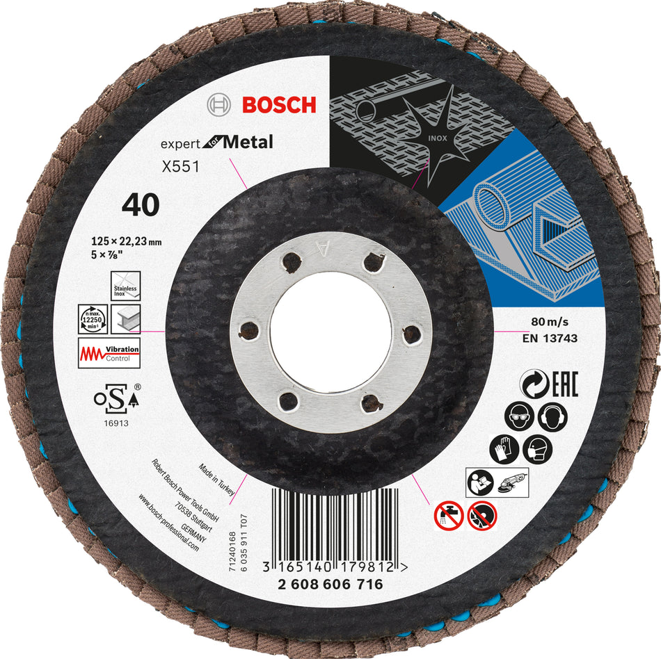 Bosch Flap disc X551, Expert for Metal D= 125 mm; G= 40, angled 2608606716