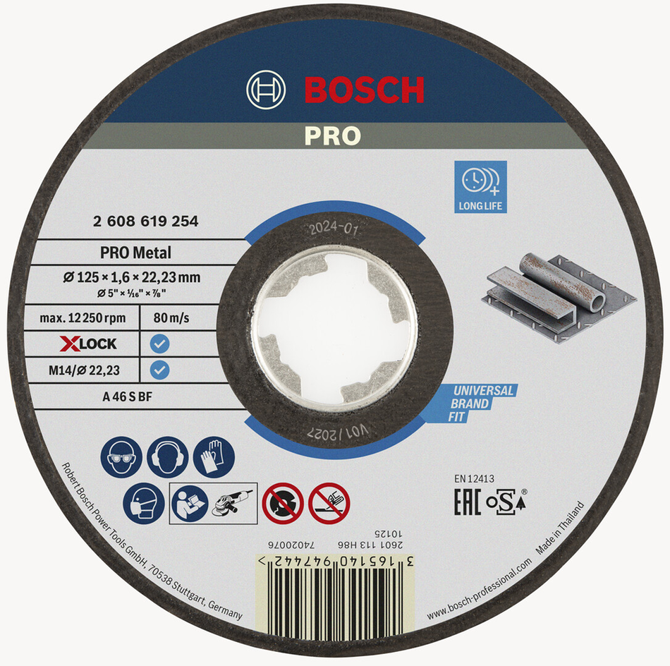 Bosch Professional Metal Bonded Cutting Disc 125 x 1.6 x 22.23mm X-Lock 2608619254