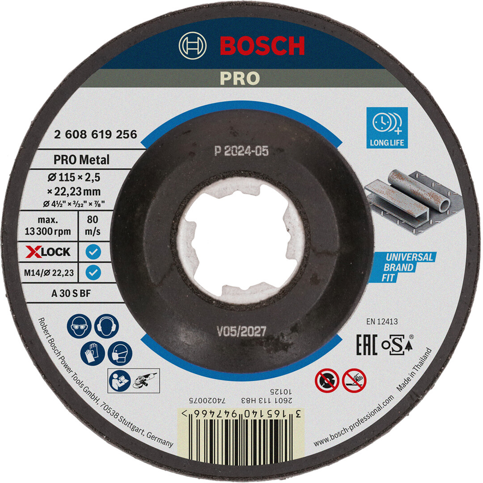 Bosch Professional Metal Bonded Cutting Disc 115 x 2.5 x 22.23mm X-Lock 2608619256