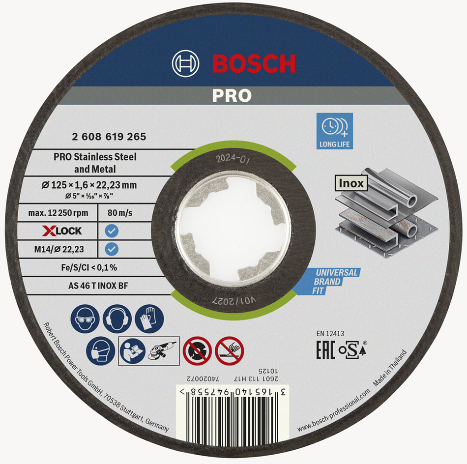 Bosch Professional Stainless Steel and Metal Bonded Cutting Disc 125 x 1.6 x 22.23mm X-Lock Straight 2608619265