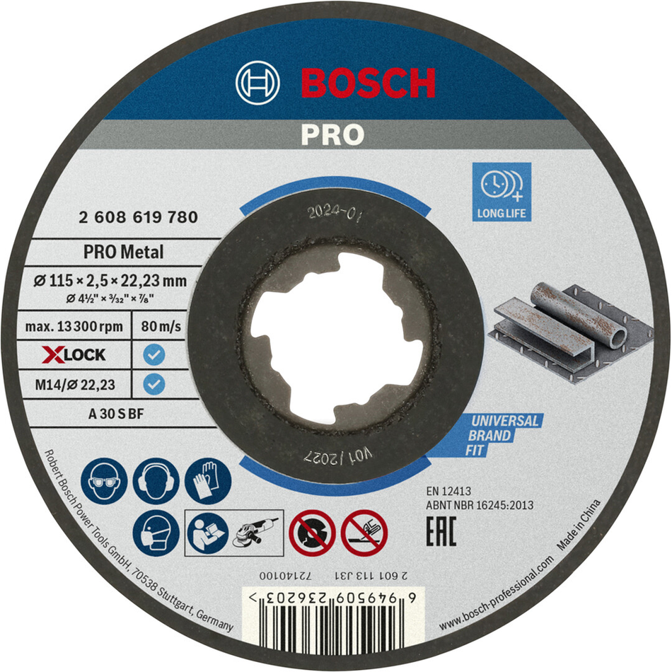 Bosch Professional Metal Bonded Cutting Disc 115 x 2.5 x 22.23mm X-Lock Straight 2608619780