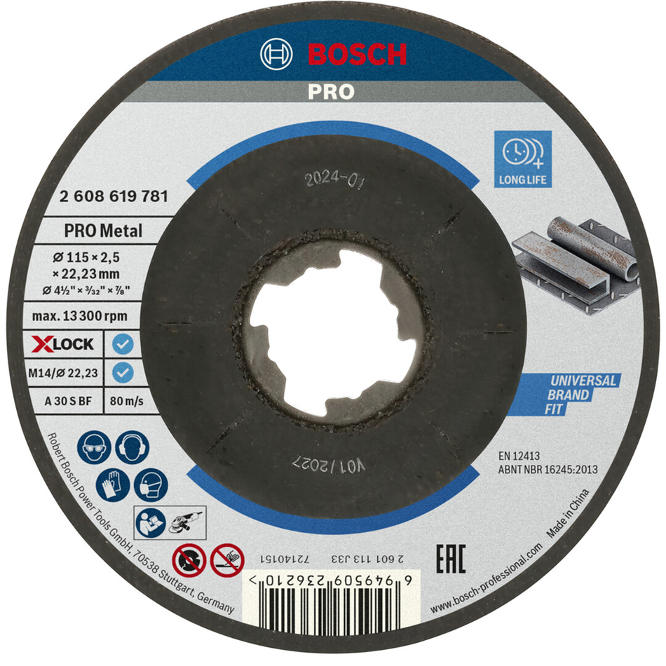 Bosch Professional Metal Bonded Cutting Disc 115 x 2.5 x 22.23mm X-Lock 2608619781