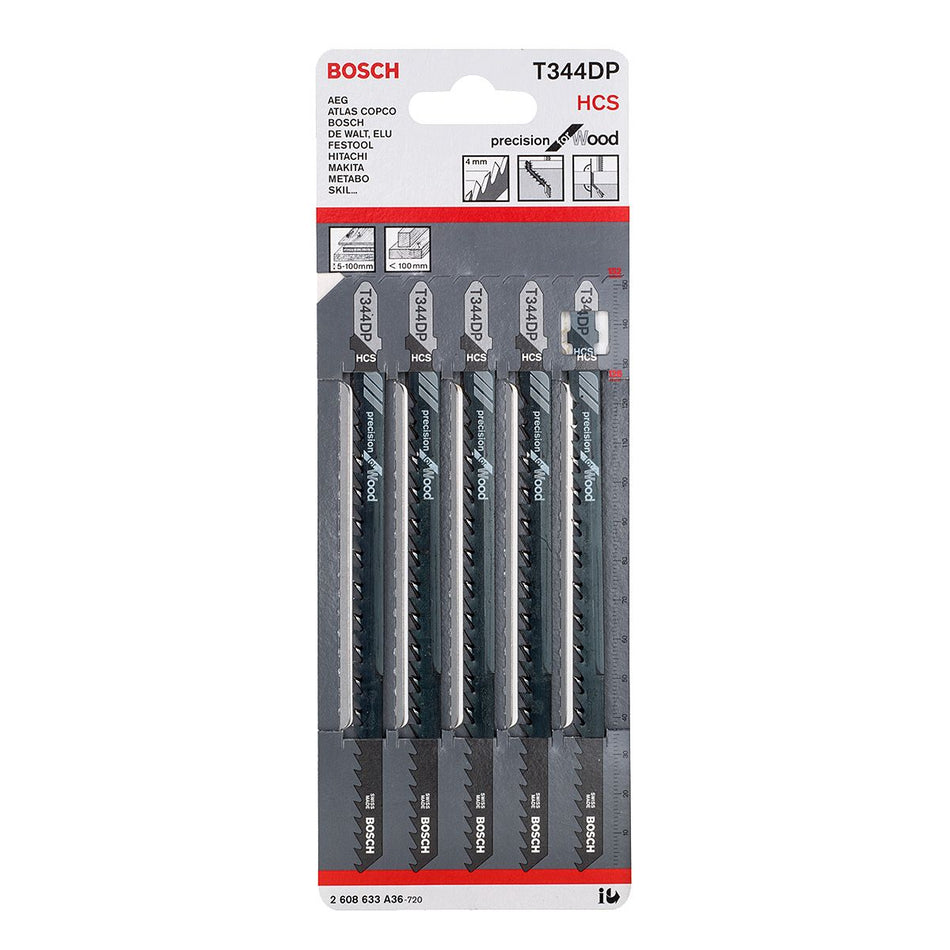 Bosch T344DP Jigsaw Blades. Precision for Wood 2608633A36 Pack of 5