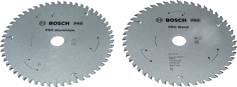 Bosch PRO Wood 48T & Aluminium 54T Circular Saw Blade 165 mm Cordless Promo Pack 2608644733